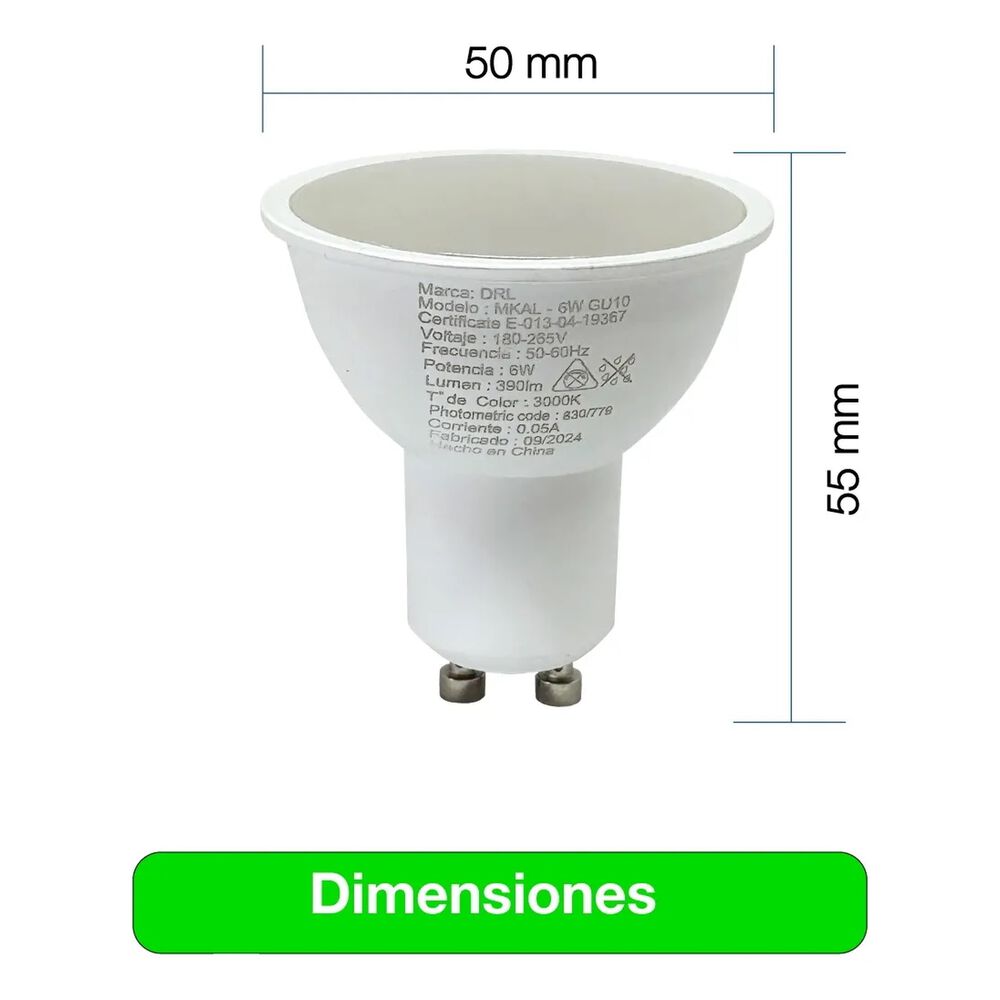 Pack 10 Ampolleta Led Gu10 Drl 6w 390lm C&aacute;lida/blanca Sec image number 3.0